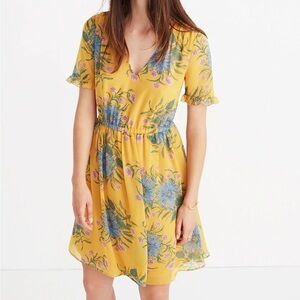 Madewell Ruffle-Sleeve Yellow Floral Mini Dress